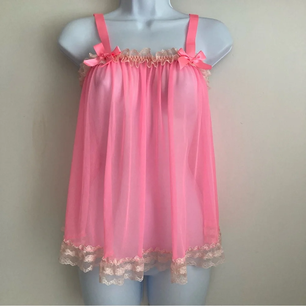 Victoria’s Secret Y2K Bubblegum Pink Sheer Frilly Babydoll Nightie Cami, NWT S